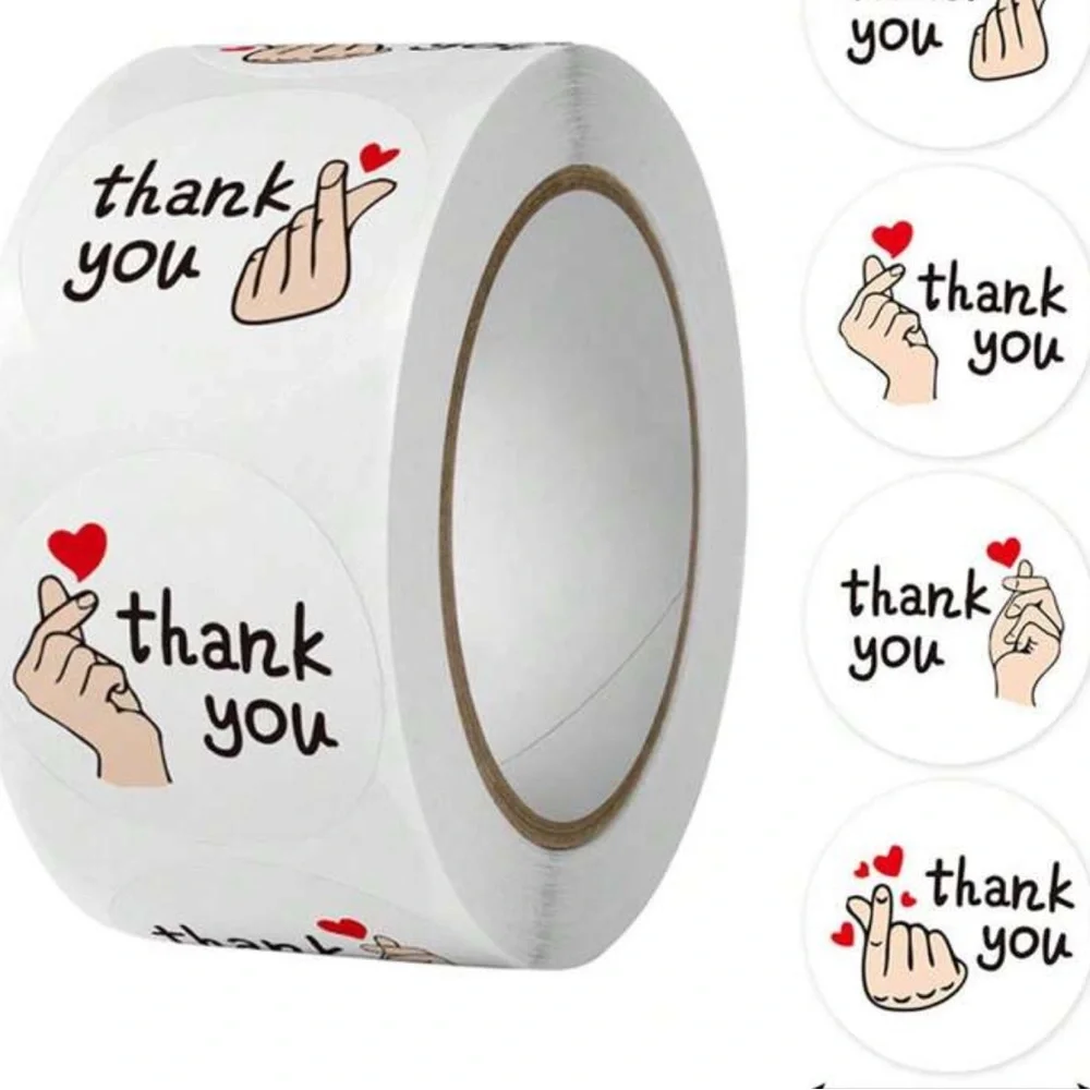 100 Thank You Sticker Roll with Heart Design